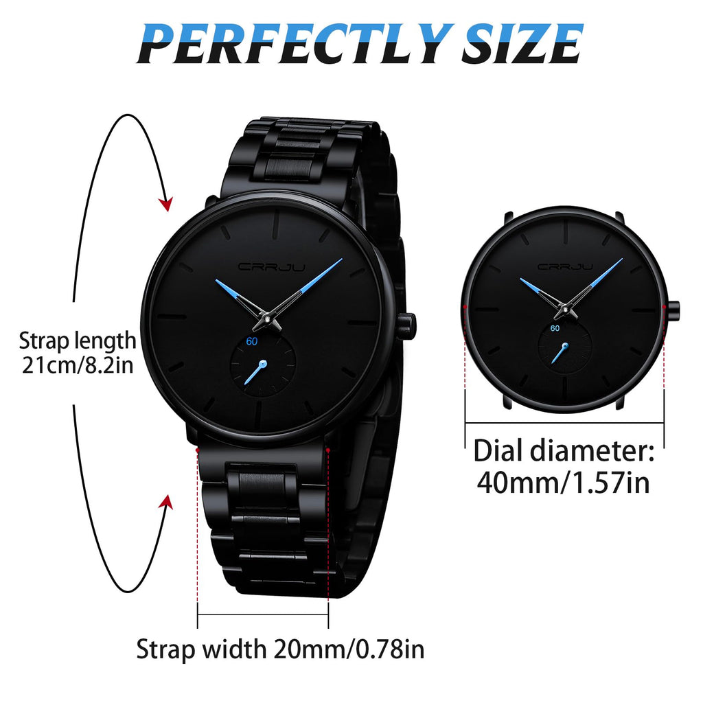 Mens Watches Ultra-Thin Minimalist Waterproof-Fashion Wrist Watch for Men Unisex Dress with Stainless Steel Band-Black Hands