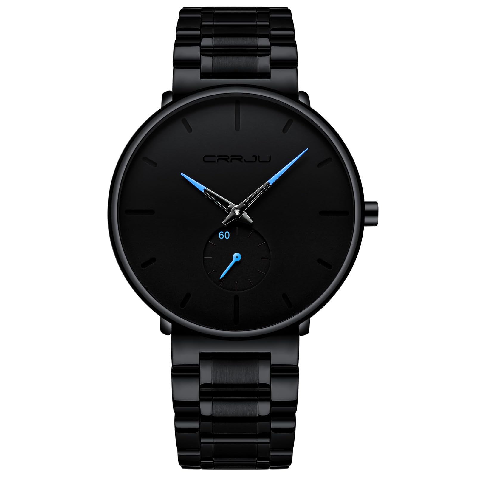 Mens Watches Ultra-Thin Minimalist Waterproof-Fashion Wrist Watch for Men Unisex Dress with Stainless Steel Band-Black Hands