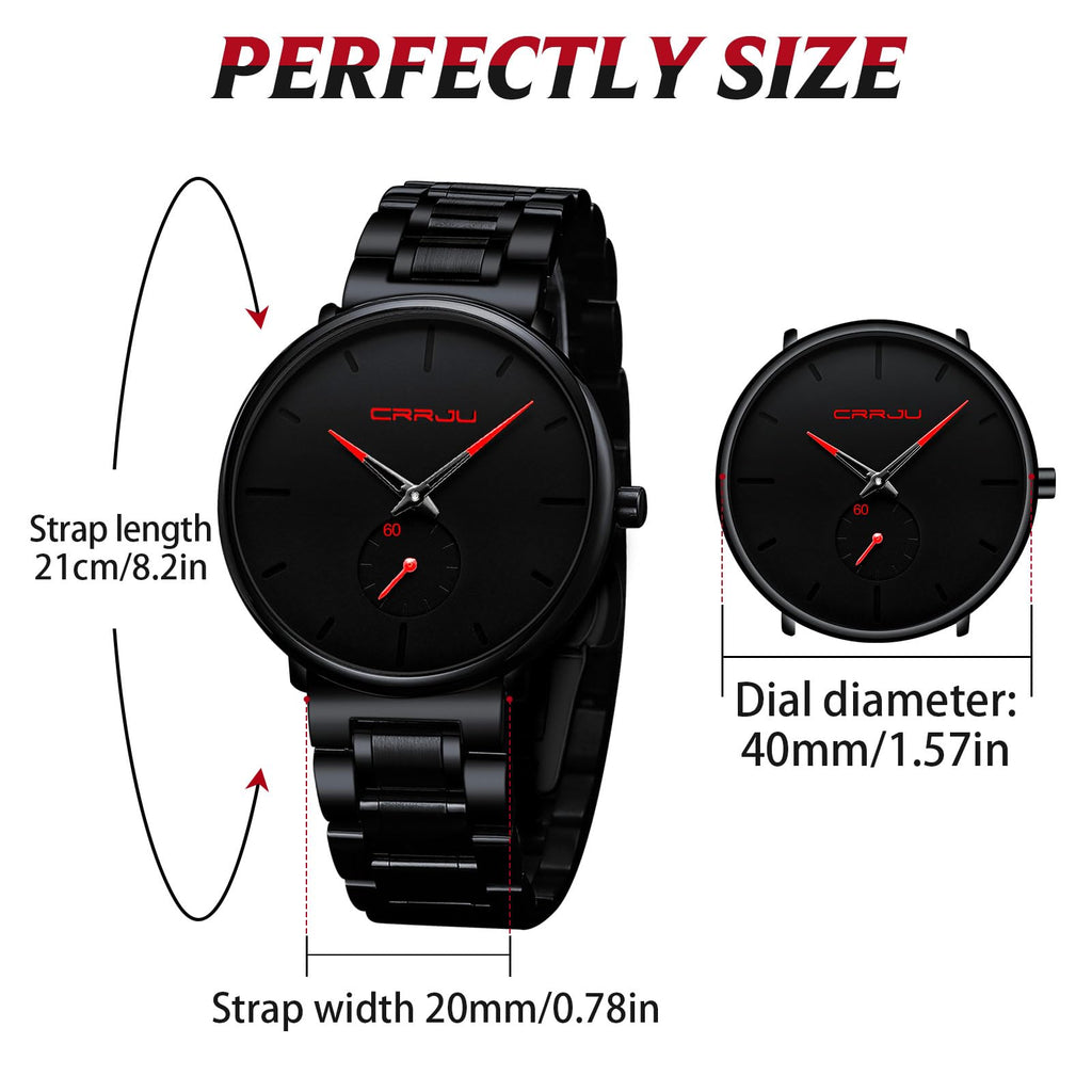 Mens Watches Ultra-Thin Minimalist Waterproof-Fashion Wrist Watch for Men Unisex Dress with Stainless Steel Band-Black Hands