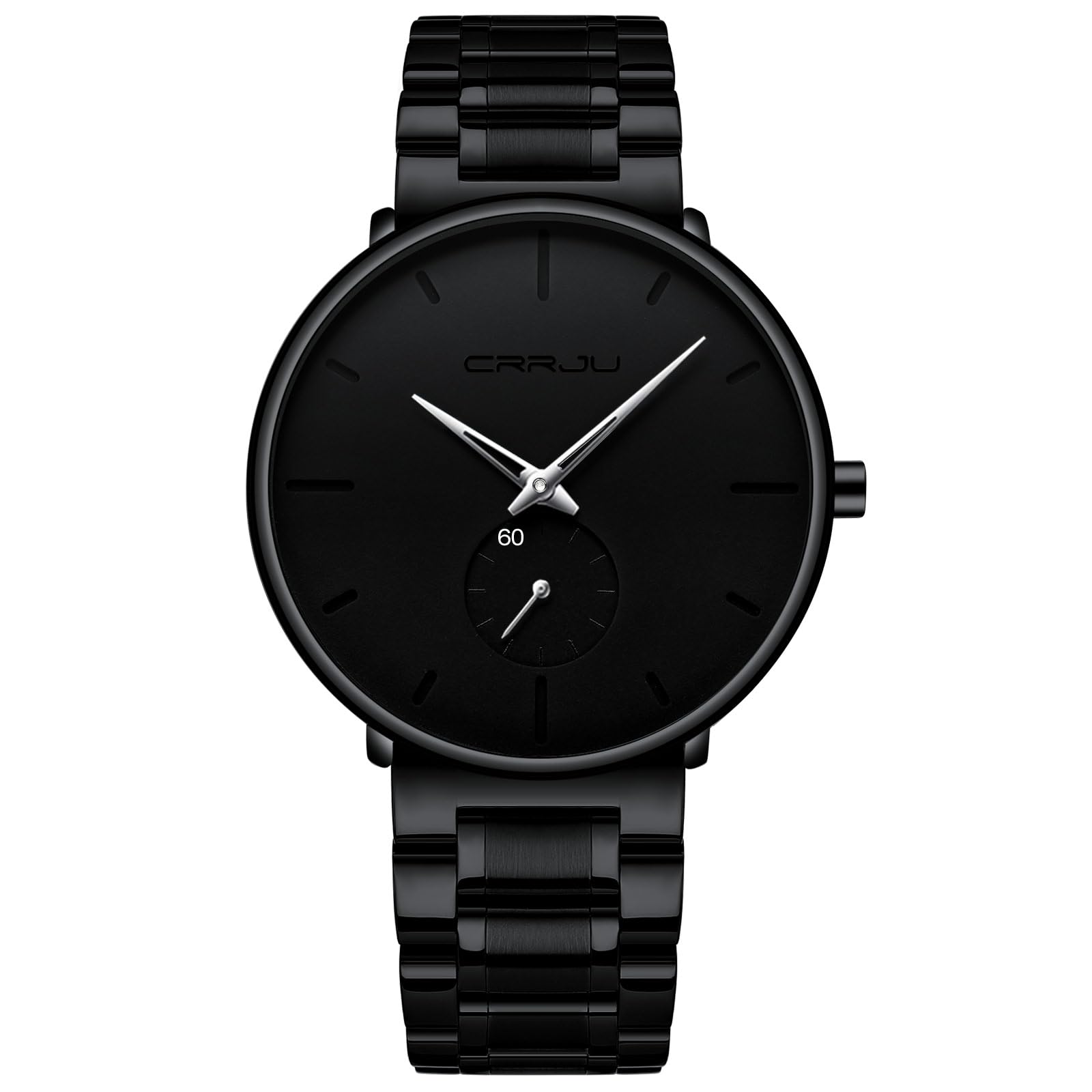 Mens Watches Ultra-Thin Minimalist Waterproof-Fashion Wrist Watch for Men Unisex Dress with Stainless Steel Band-Black Hands
