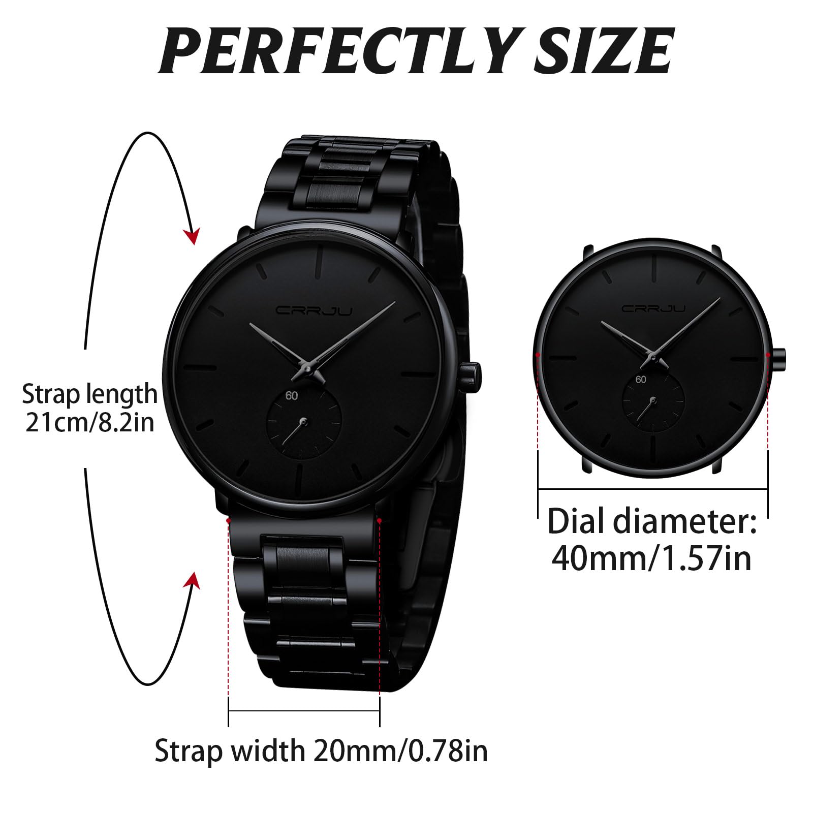 Mens Watches Ultra-Thin Minimalist Waterproof-Fashion Wrist Watch for Men Unisex Dress with Stainless Steel Band-Black Hands