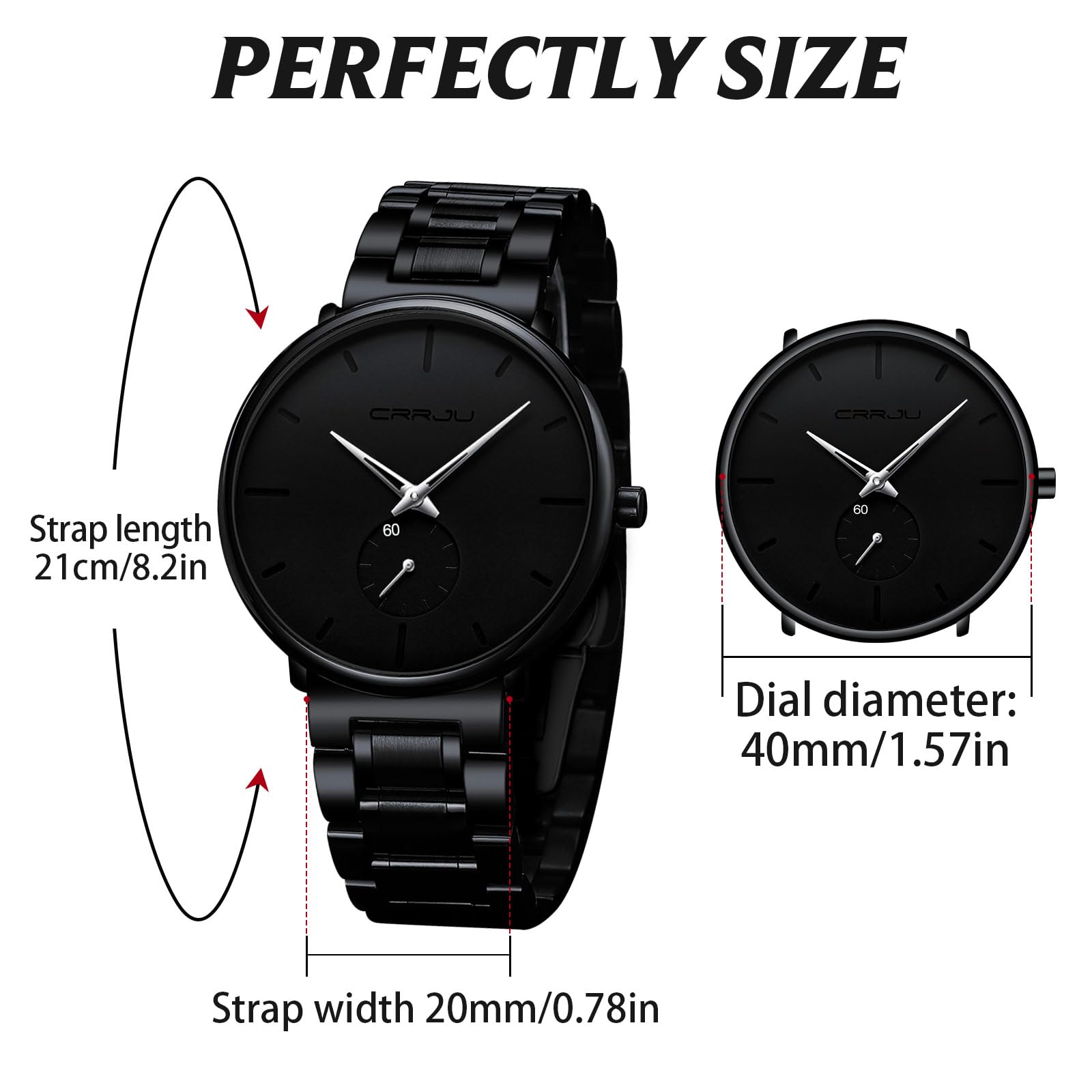 Mens Watches Ultra-Thin Minimalist Waterproof-Fashion Wrist Watch for Men Unisex Dress with Stainless Steel Band-Black Hands