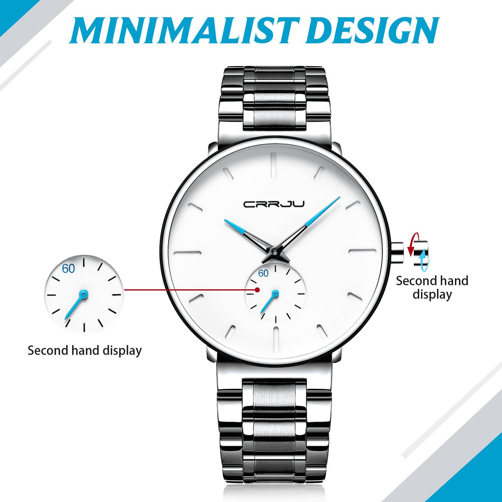 Mens Watches Ultra-Thin Minimalist Waterproof-Fashion Wrist Watch for Men Unisex Dress with Stainless Steel Band-Black Hands