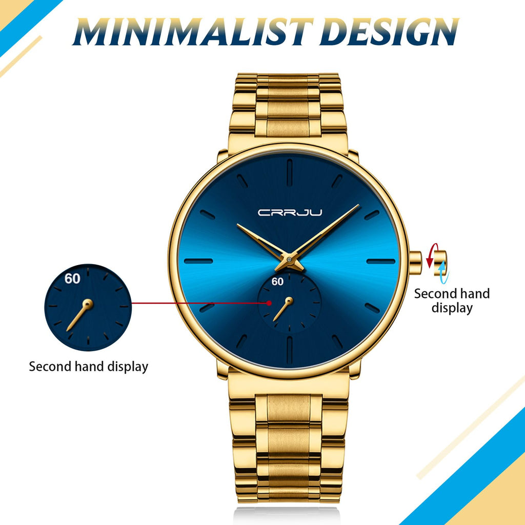 Mens Watches Ultra-Thin Minimalist Waterproof-Fashion Wrist Watch for Men Unisex Dress with Stainless Steel Band-Black Hands