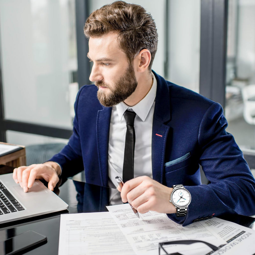 Mens Watches Ultra-Thin Minimalist Waterproof-Fashion Wrist Watch for Men Unisex Dress with Stainless Steel Band-Black Hands