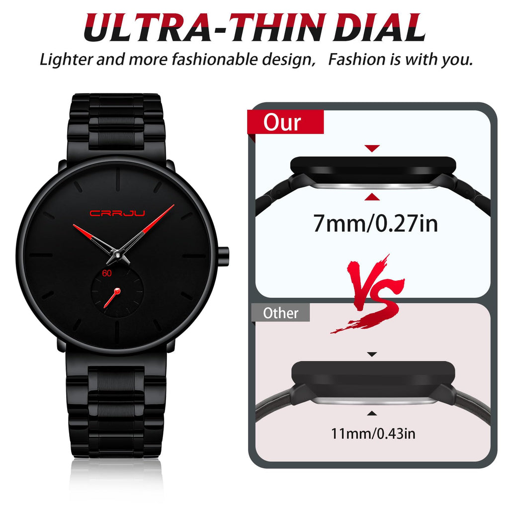 Mens Watches Ultra-Thin Minimalist Waterproof-Fashion Wrist Watch for Men Unisex Dress with Stainless Steel Band-Black Hands