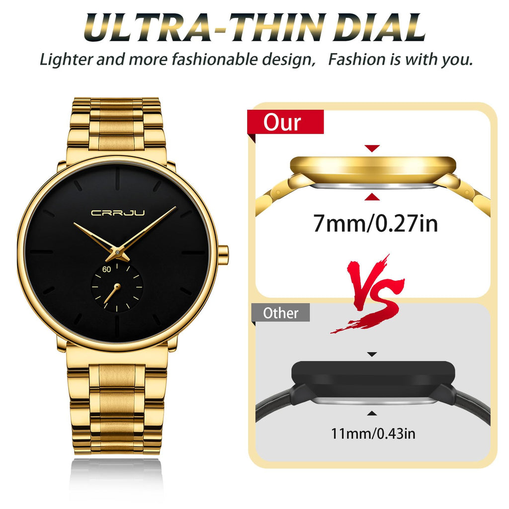 Mens Watches Ultra-Thin Minimalist Waterproof-Fashion Wrist Watch for Men Unisex Dress with Stainless Steel Band-Black Hands
