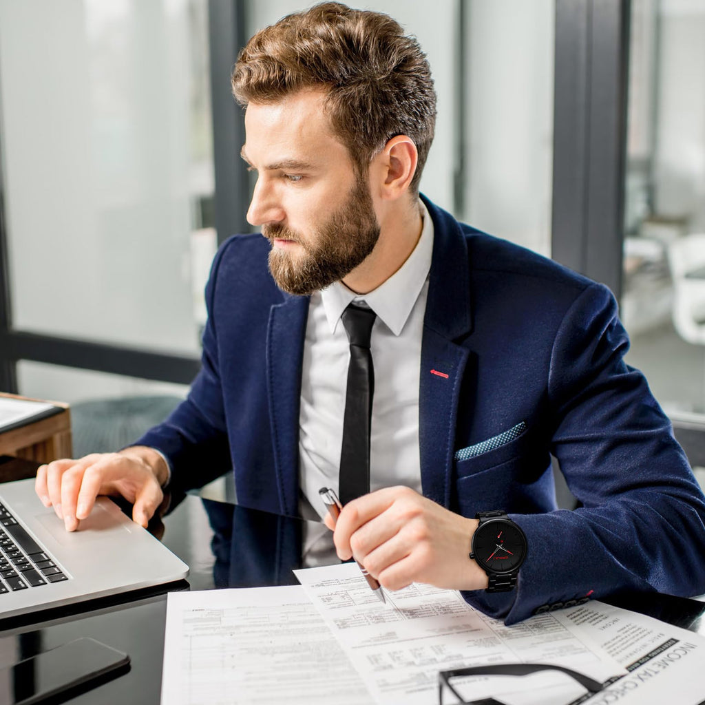 Mens Watches Ultra-Thin Minimalist Waterproof-Fashion Wrist Watch for Men Unisex Dress with Stainless Steel Band-Black Hands