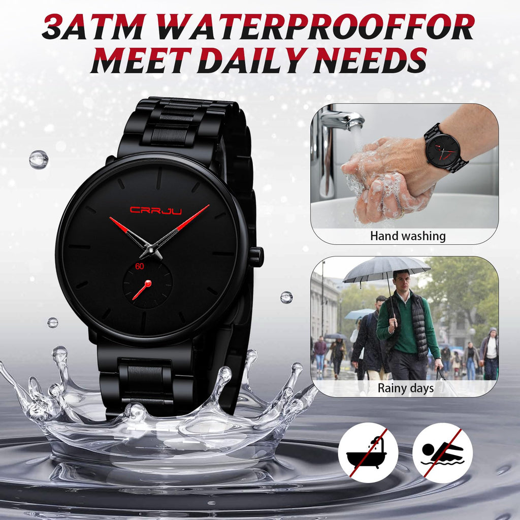 Mens Watches Ultra-Thin Minimalist Waterproof-Fashion Wrist Watch for Men Unisex Dress with Stainless Steel Band-Black Hands