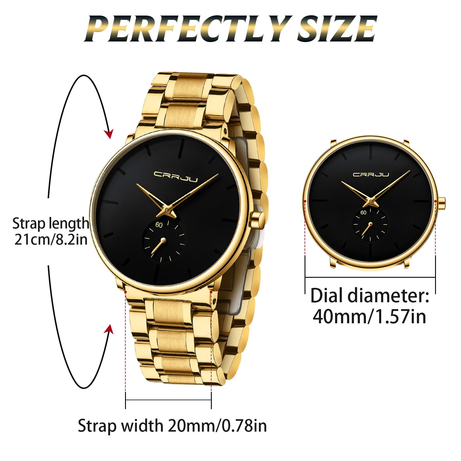 Mens Watches Ultra-Thin Minimalist Waterproof-Fashion Wrist Watch for Men Unisex Dress with Stainless Steel Band-Black Hands