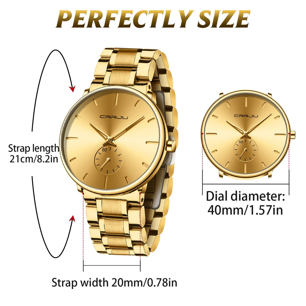 Mens Watches Ultra-Thin Minimalist Waterproof-Fashion Wrist Watch for Men Unisex Dress with Stainless Steel Band-Black Hands