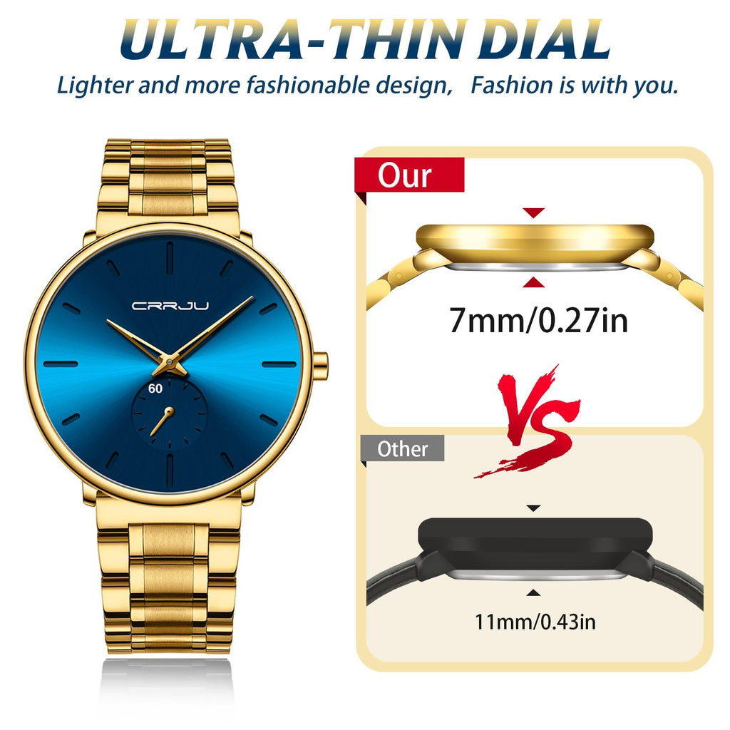 Mens Watches Ultra-Thin Minimalist Waterproof-Fashion Wrist Watch for Men Unisex Dress with Stainless Steel Band-Black Hands