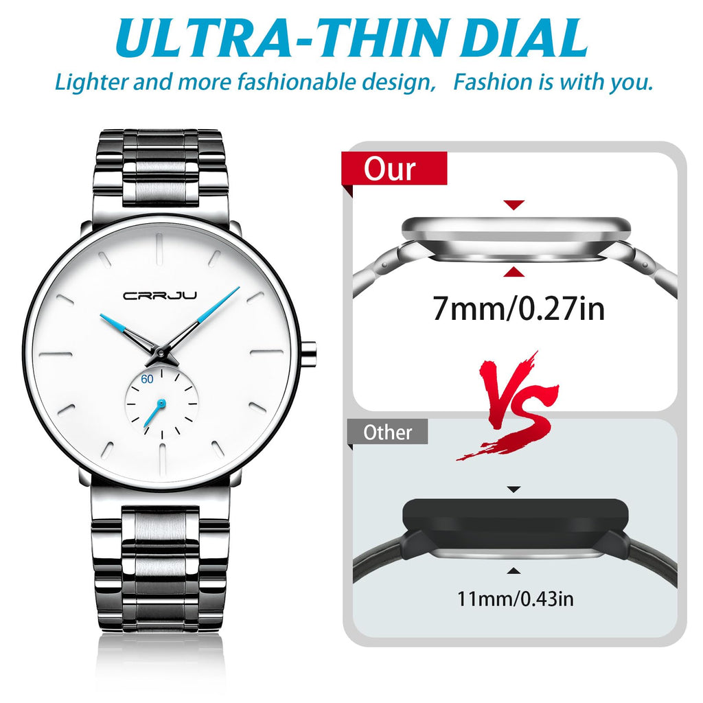 Mens Watches Ultra-Thin Minimalist Waterproof-Fashion Wrist Watch for Men Unisex Dress with Stainless Steel Band-Black Hands