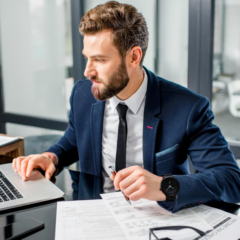 Mens Watches Ultra-Thin Minimalist Waterproof-Fashion Wrist Watch for Men Unisex Dress with Stainless Steel Band-Black Hands