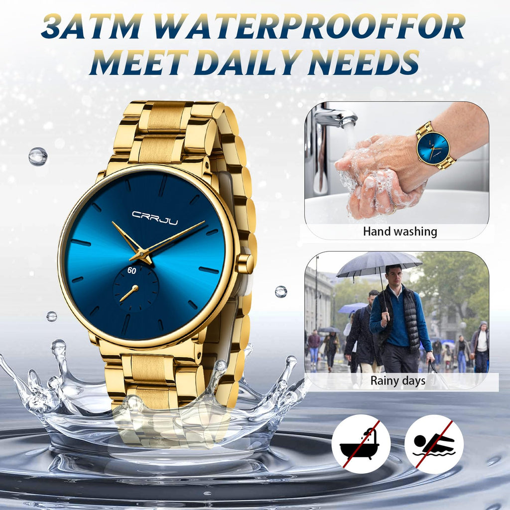 Mens Watches Ultra-Thin Minimalist Waterproof-Fashion Wrist Watch for Men Unisex Dress with Stainless Steel Band-Black Hands