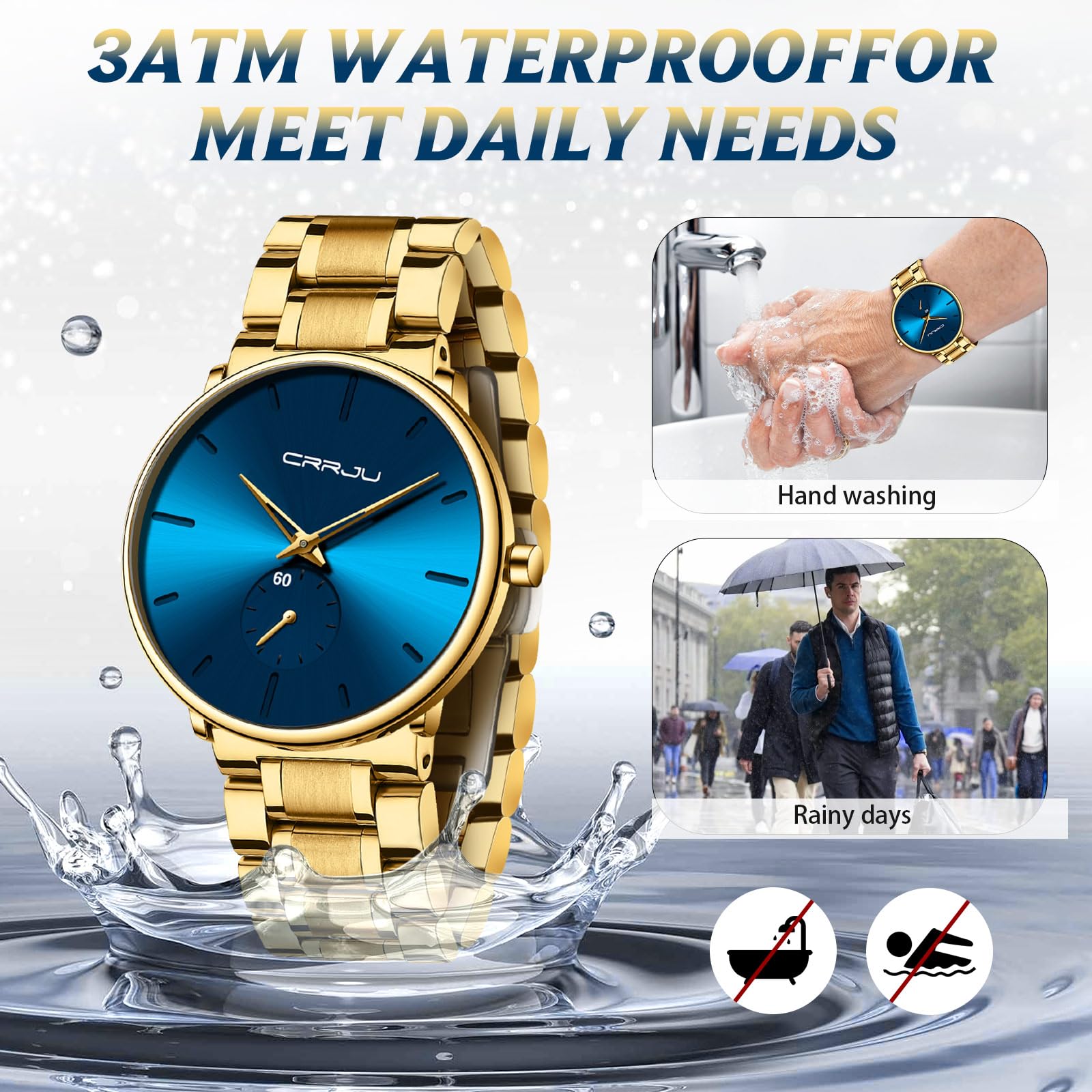 Mens Watches Ultra-Thin Minimalist Waterproof-Fashion Wrist Watch for Men Unisex Dress with Stainless Steel Band-Black Hands