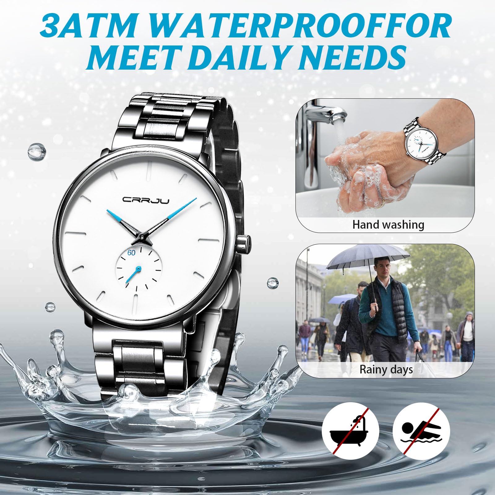 Mens Watches Ultra-Thin Minimalist Waterproof-Fashion Wrist Watch for Men Unisex Dress with Stainless Steel Band-Black Hands