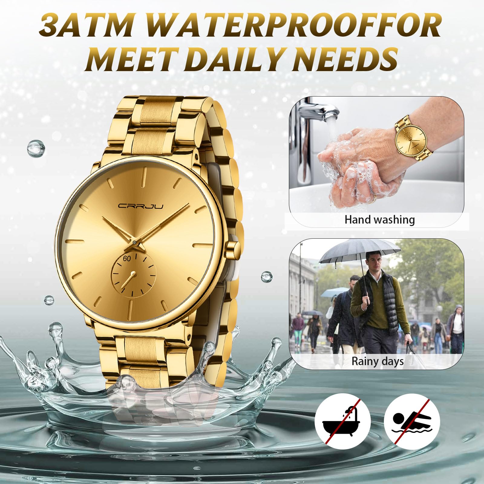Mens Watches Ultra-Thin Minimalist Waterproof-Fashion Wrist Watch for Men Unisex Dress with Stainless Steel Band-Black Hands